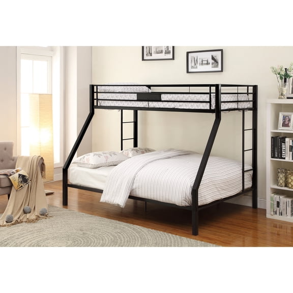 Sleek Black Metal Bunk Bed For Twin Xl And Queen Mattresses, With Side Double Modern In Sandy Black, Accommodates Xl/queen Construction