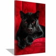 thumbnail image 1 of Sleek Black Panther Crimson Velvet Plush Sofa Framed Canvas Print,Luxe Gothic tiger Illustration for Powder Washroom Ready to Hang-12"L x 8"W, 1 of 10