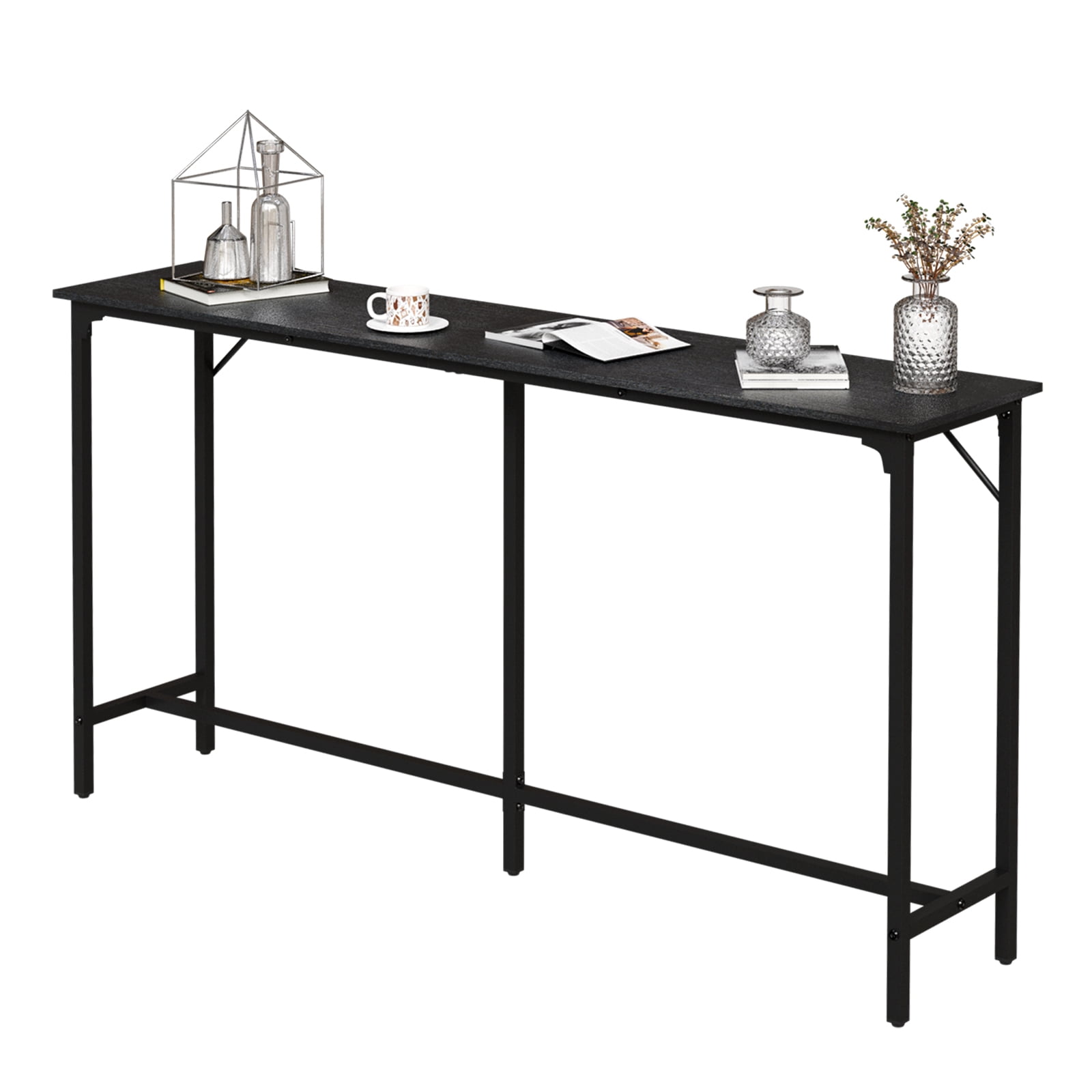 Sleek Black Single Bar Table High Density MDF Top Heavy Duty Iron Frame Adjustable Feet Waterproof Scratch Resistant for Home Bar Kitchen Island Small Apartment