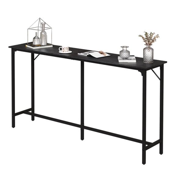 Sleek Black Single Bar Table High Density MDF Top Heavy Duty Iron Frame Adjustable Feet Waterproof Scratch Resistant for Home Bar Kitchen Island Small Apartment