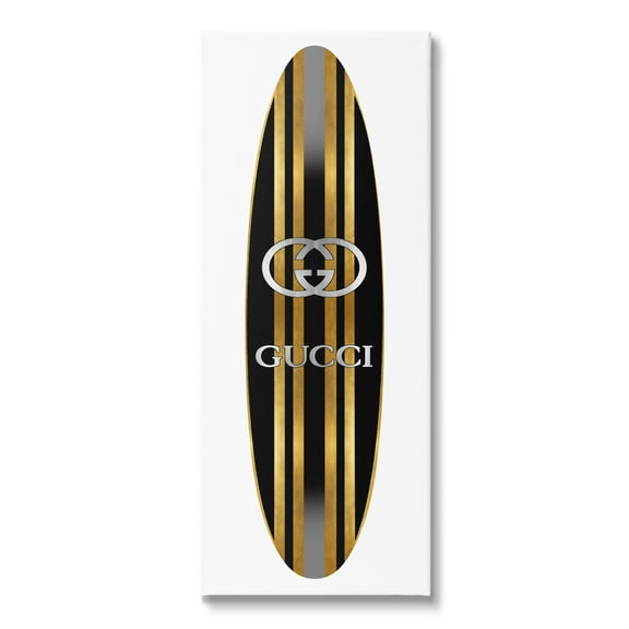 Sleek Black Stripes Glam Designer Fashion Surfboard Beauty & Fashion Graphic Art Gallery-Wrapped Canvas Print Wall Art