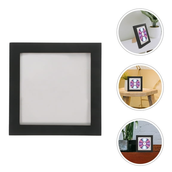 SEWCHICS 6x6 CD Frame Display Case with Shatter-Resistant Glass, Engineered Wood Molding, Tabletop and Wall Mount, Black