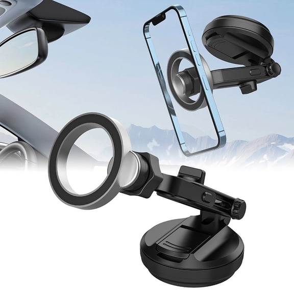 Sleek Car Phone Holder Featuring Vacuum Suction Cup Technology And Robust Magnet Ideal For Hands Calls While Driving