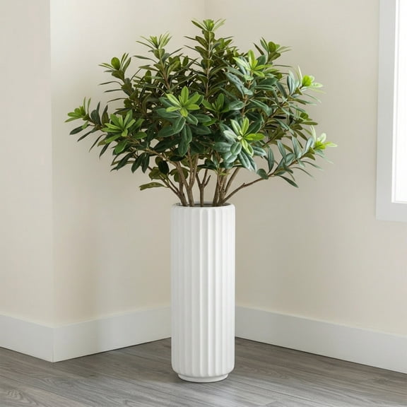 Sleek Column Vase, 16 Inch Faux Ceramic Flower Holder, Modern Minimalist Plastic Vessel for Entryway Console Shelf Display