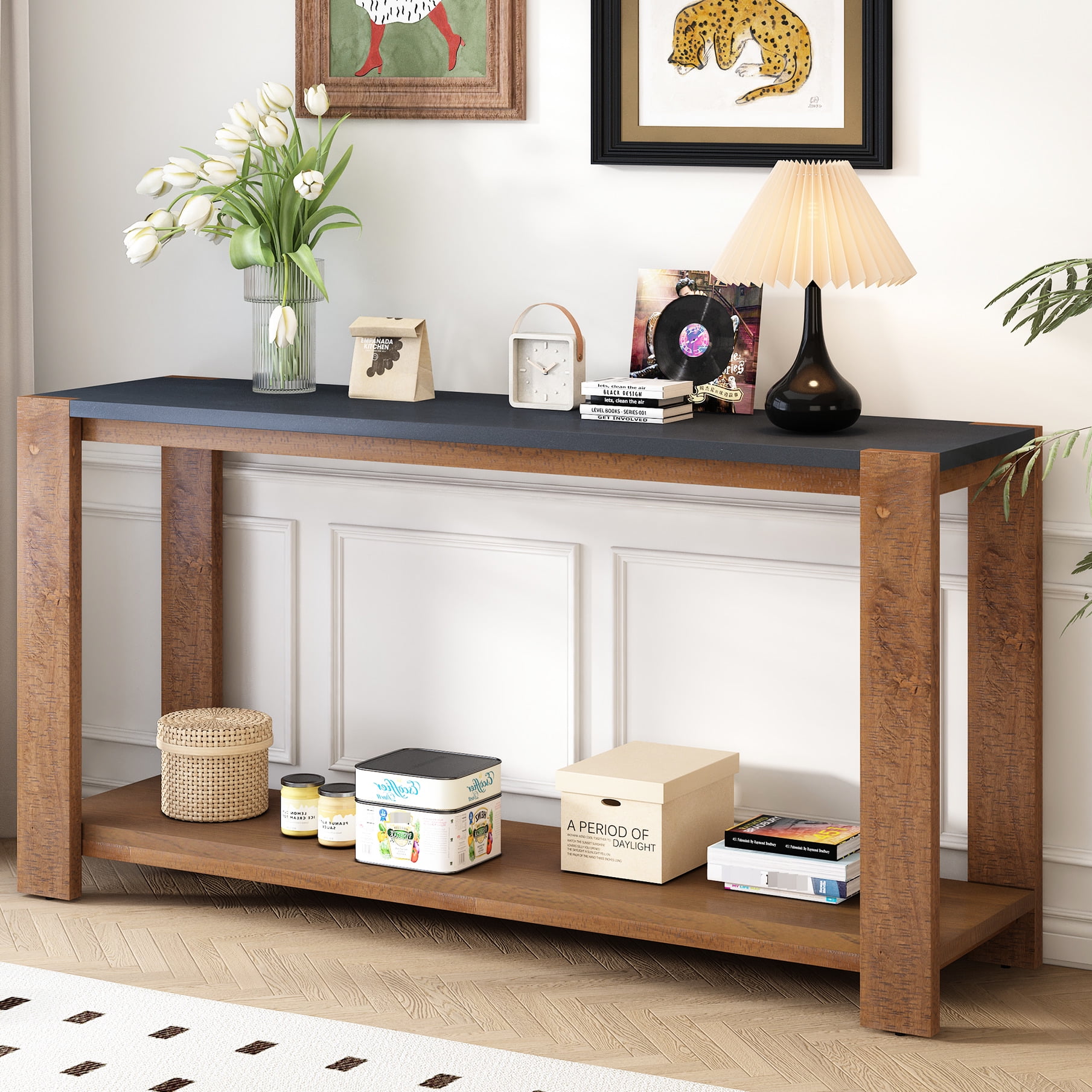 Sleek Console Table With Four Legs And Bottom Shelf - For Entryway ...
