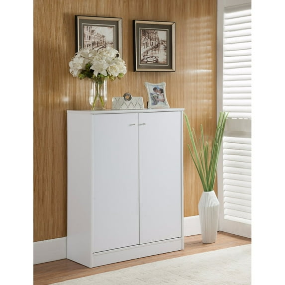 Sleek Contemporary Shoe Cabinet with Adjustable Shelves, White