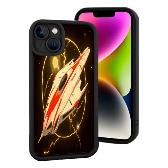 Sleek Cream & Red Futuristic Design - Lightweight Yellowing Resistant iPhone 15 Case with Dynamic Lightning Effects