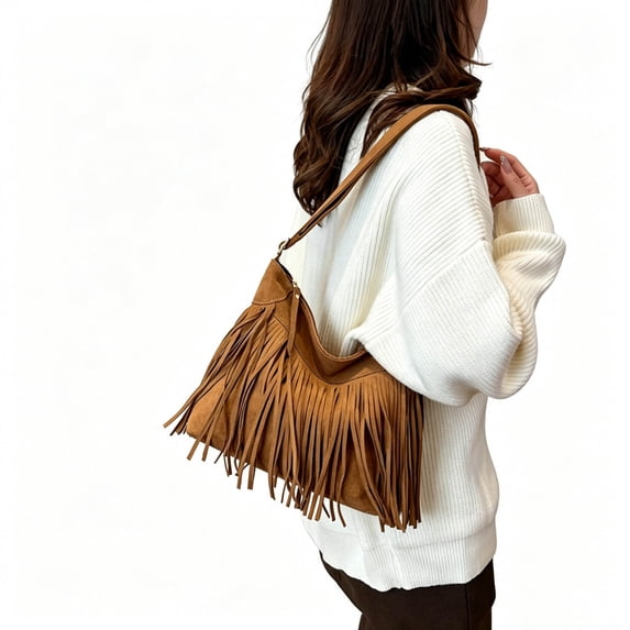 Sleek Crossbody Tassel Fringe Modern Shoulder Satchel Handbag for Everyday Travel Shopping Casual Versatile All Season Use
