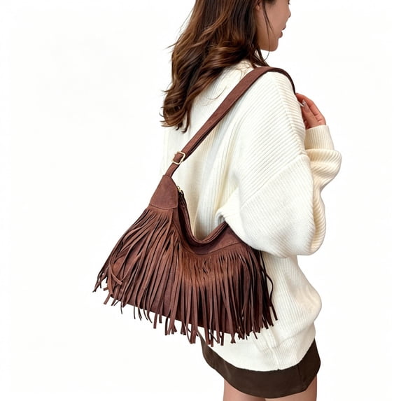 Sleek Crossbody Tassel Fringe Modern Shoulder Satchel Handbag for Everyday Travel Shopping Casual Versatile All Season Use