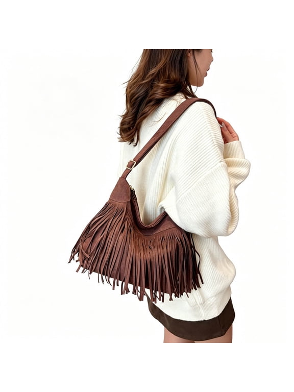 Sleek Crossbody Tassel Fringe Modern Shoulder Satchel Handbag for Everyday Travel Shopping Casual Versatile All Season Use