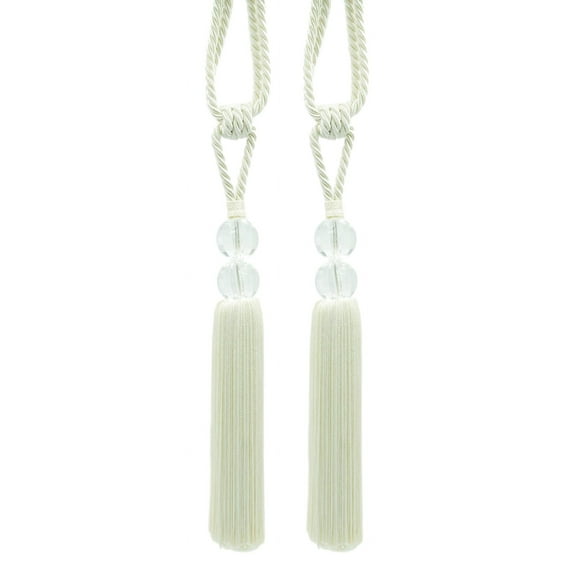 DECOPRO Elegant Acrylic Crystal Curtain & Drapery Tassel Tieback with Faceted Beads, Tassel Length 9" (22.5cm), Spread 35" (88.5cm) # TBCRYS9, Pearl White #6 (Bright White) Set of 2
