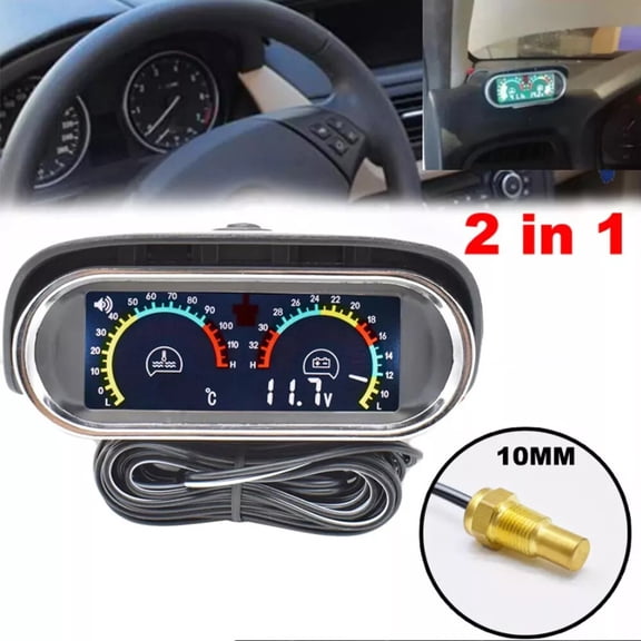 Sleek Design 2 In 1 Car Dashboard LCD Water Temp Gauge & Volt Meter with Sensor