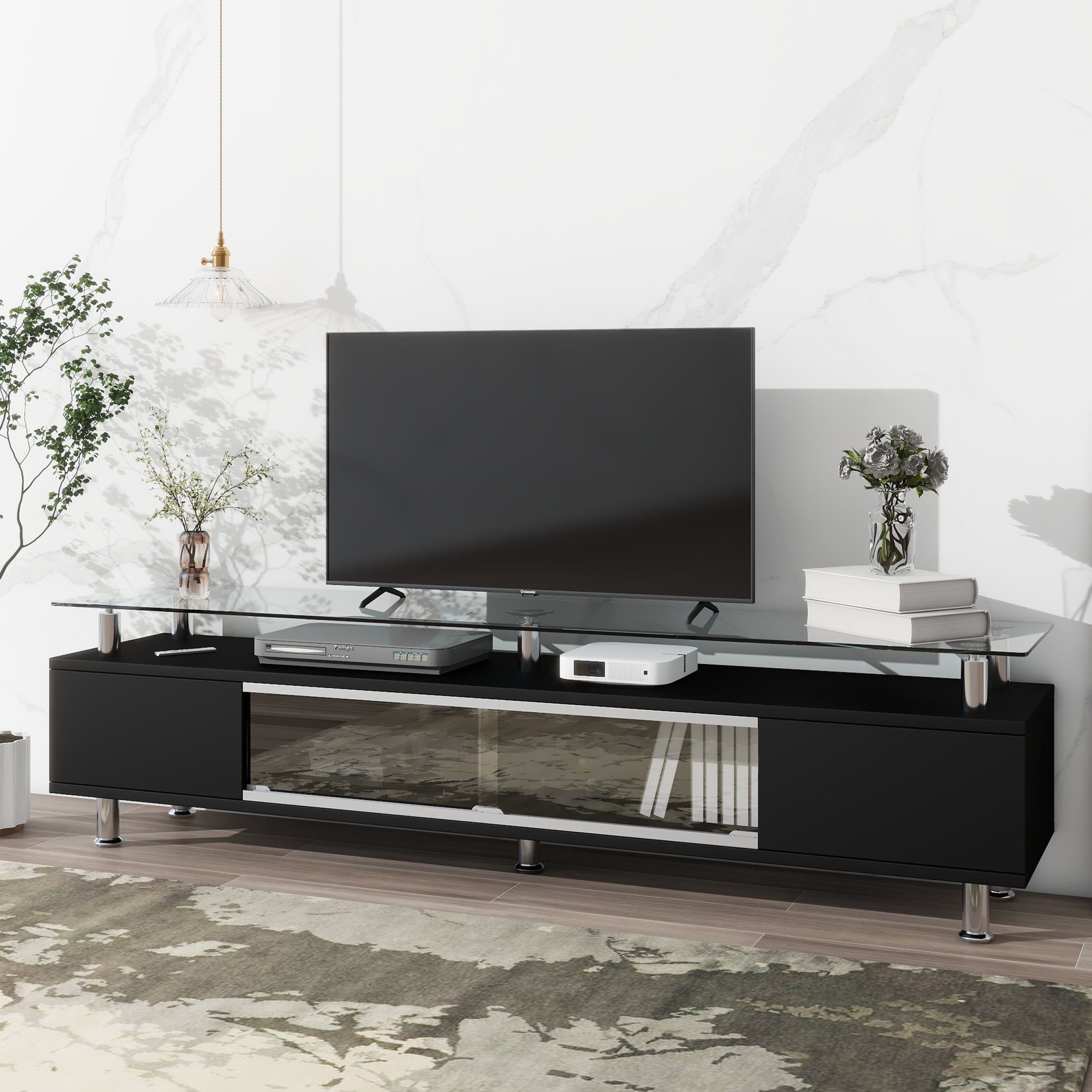Sleek Design TV Stand with Silver Metal Legs for TV Up to 70