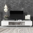 thumbnail image 1 of Sleek Design TV Stand for TV Up to 70", Tempered Glass TV Cabinet with Sliding Glass Door and Silver Metal Legs, Contemporary Media Console with Ample Storage Capacity for Living Room, White, 1 of 9