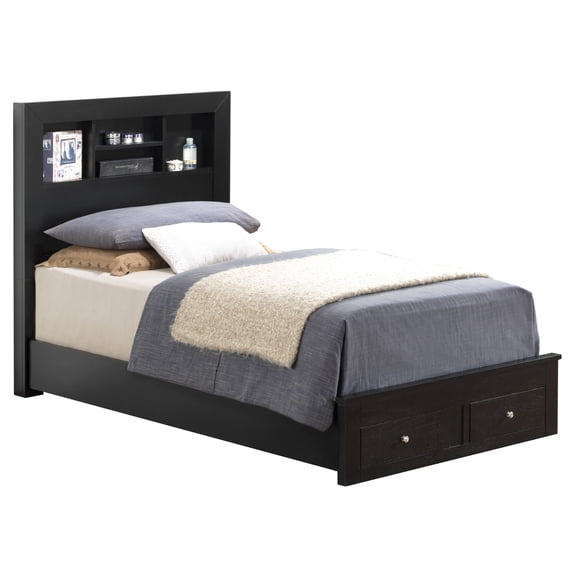 Sleek Dual-Purpose Black Storage Bed Box Spring Not Required + Twin + Black + Particle Board