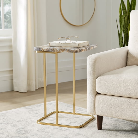 Sagebrook Home Agate C-Table End Table for Living Room Decor - Narrow Side Table for Sofa, Chair, and Reading Nook - 25", Black & Gold