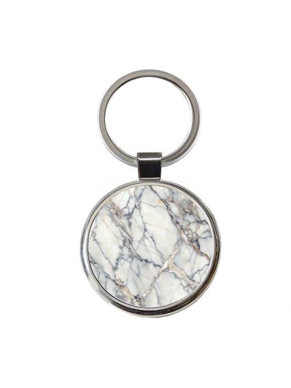 Sleek Faux Marble Metal Round Keychain