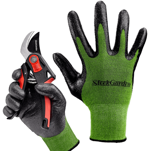 Sleek Garden Series Bamboo Gardening Gloves for Women and Men with Nitrile Protective Coating, Medium