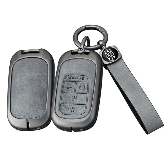 Sleek Gray Metal Leather 5-Button Key Fob Case for Honda Civic 2024 2023 Accord CR-V HR-V Pilot EX EX-L Touring SI – Keyless Remote Cover with Keychain