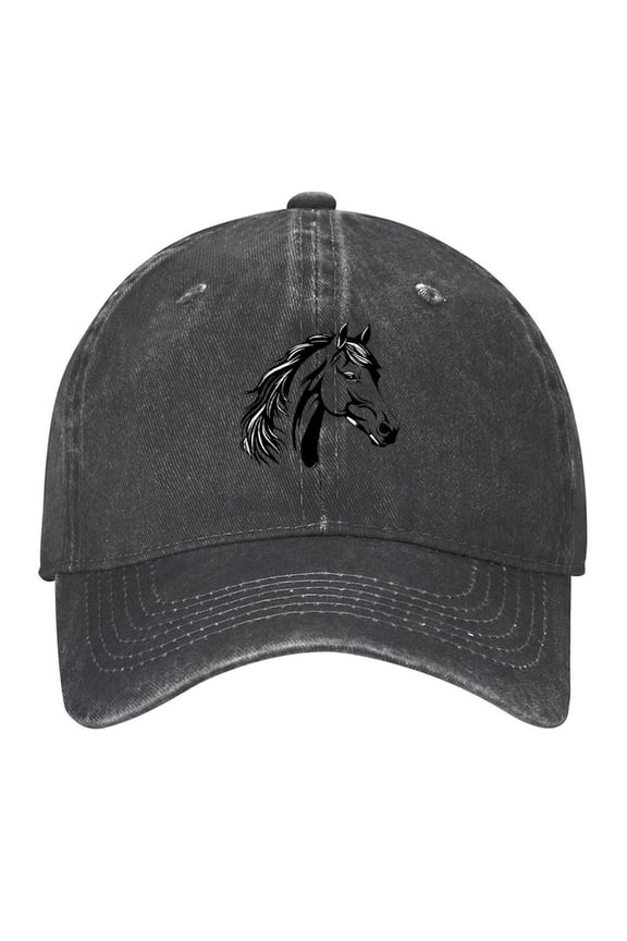 Sleek Horse Head Print Vintage Wash Dad Hat Adjustable Curved Brim Baseball Cap,Made In USA,Casual Outdoor Sports Fishing Cap for Men and Women