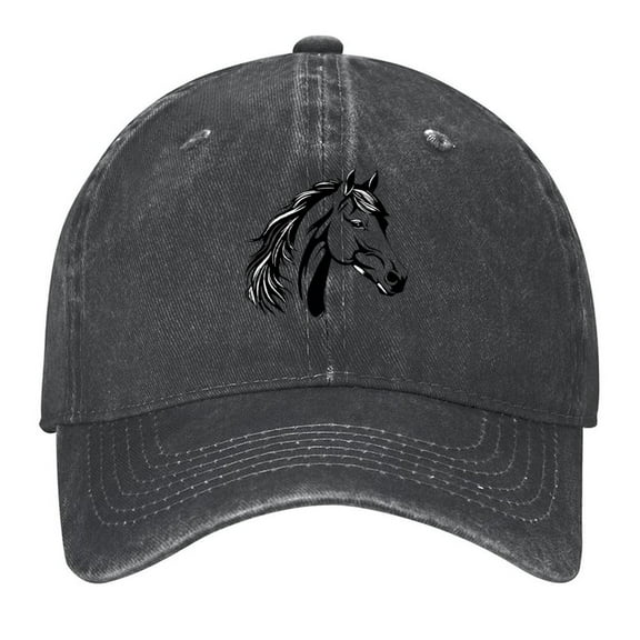 Sleek Horse Head Print Vintage Wash Dad Hat Adjustable Curved Brim Baseball Cap,Made In USA,Casual Outdoor Sports Fishing Cap for Men and Women