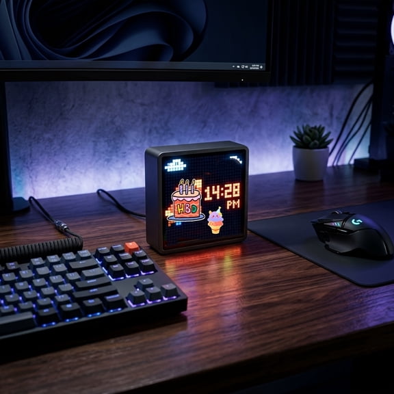 Sleek LED Pixel Art Display Frame, App Controlled 32x32 Pixel Screen For Gaming Room Decor, Programmable Digital Clock & Countdown Timer, Smart Tabletop Ambient Lighting, Desktop Accessory
