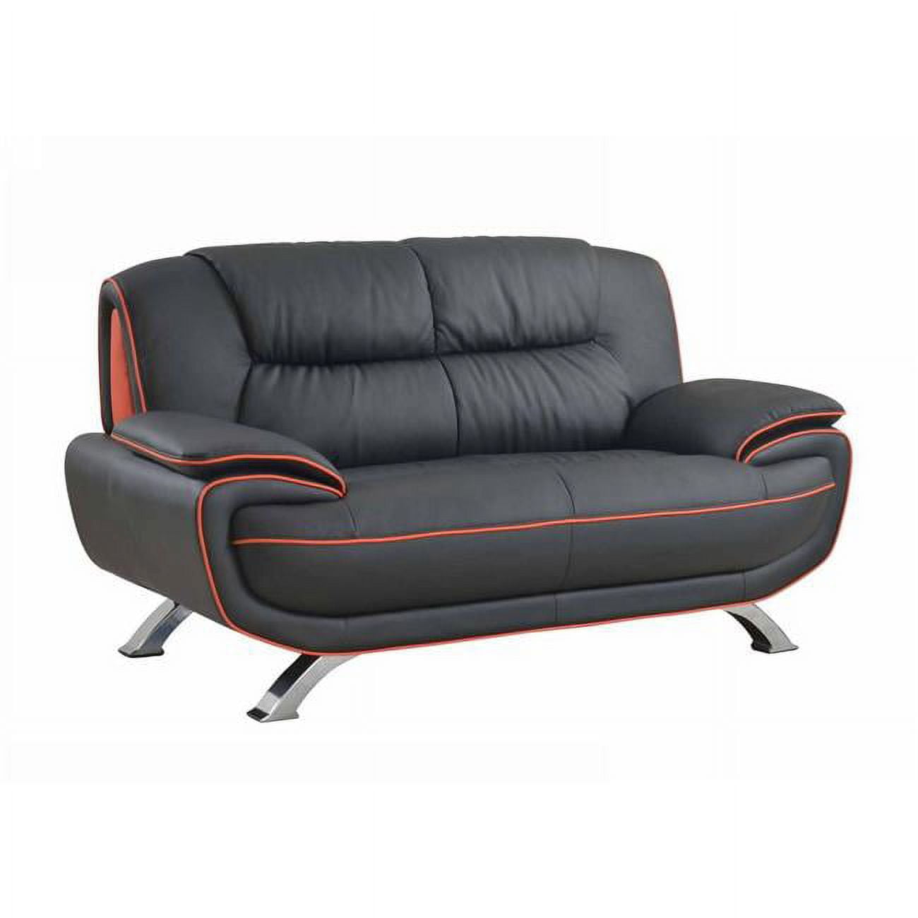 Black Faux Leather Tufted Loveseat with Pillow-top Arms
