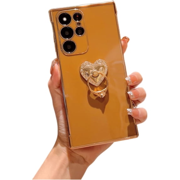 Sleek Light Thin Soft TPU Phone Case for Samsung Galaxy A12 A13 A23 A33 A53 5G Fashion Love Heart Shaped Finger Ring Holder Shockproof Bumper Protector Cover(Brown,A33 5G)