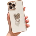 thumbnail image 1 of Sleek Light Thin Soft TPU Phone Case for iPhone 14 13 12 11 Plus Pro Max Mini Fashion Love Heart Shaped Finger Ring Holder Shockproof Bumper Protector Cover(White,12 Pro), 1 of 7
