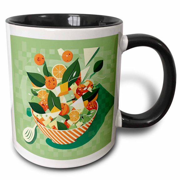 3drose, Sleek Lines and Salad Converge in Modern Harmony, 11oz Two-tone Black Mug