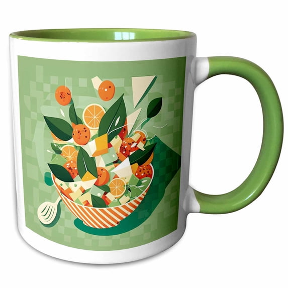 3drose, Sleek Lines and Salad Converge in Modern Harmony, 11oz Two-tone Green Mug