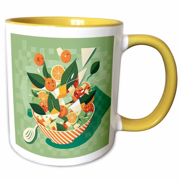 3drose, Sleek Lines and Salad Converge in Modern Harmony, 11oz Two-tone Yellow Mug