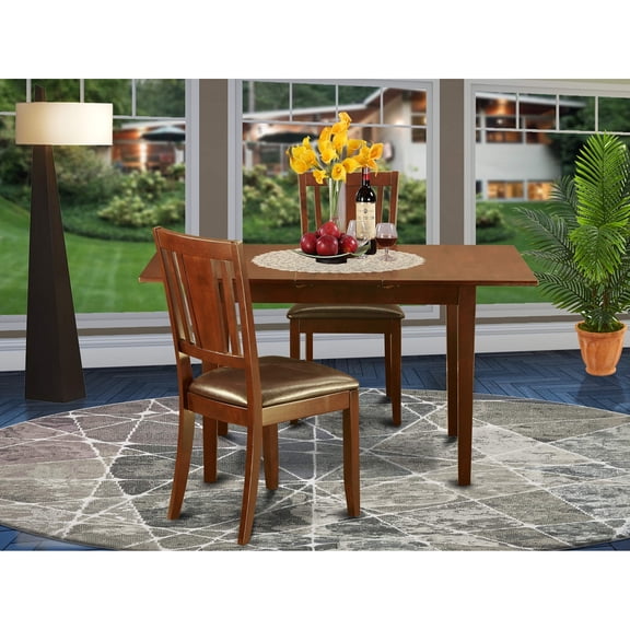 Sleek Mahogany Dining Table Set with Hidden Leaf - Versatile and Stylish Furniture for Any Home - Includes 2 Dining Chairs.