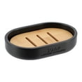 Sleek Matte Black Soap Dish with Bamboo Base Polyresin Soap Tray for