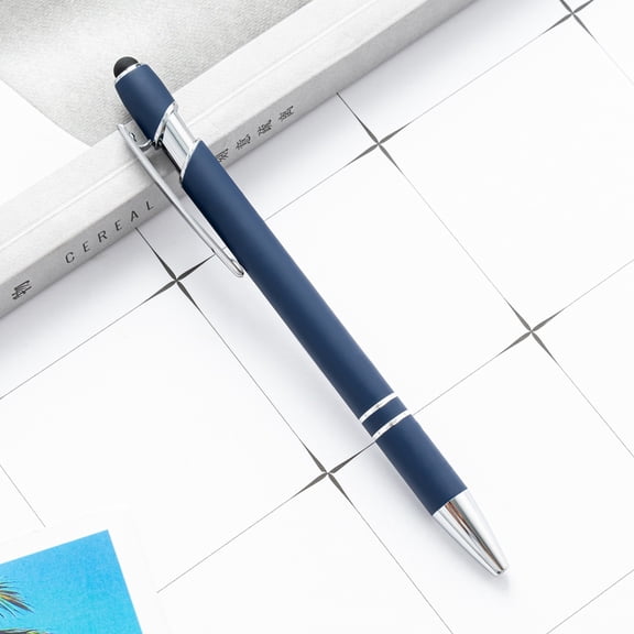 Sleek Metal Clip Ballpoint Pen with Touchscreen Stylus Tip Smooth Black Ink Retractable Click Pen for Office Business Home