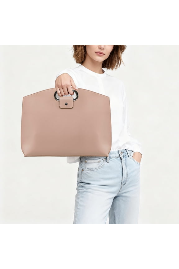 Sleek Metal Handle Laptop Briefcase, PU Leather Work Tote for Craft Organizers And Storage | 16.93in Office Supply