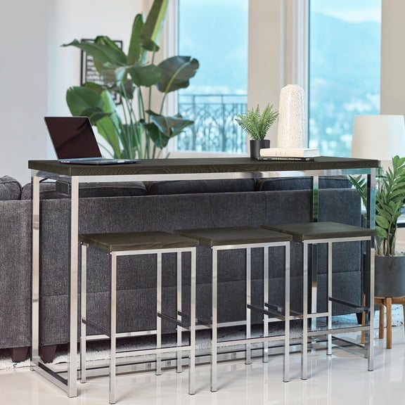 Sleek Metal Stools | Table Set for Various Activities | Whether Dining or Entertaining, Offering Functional Space