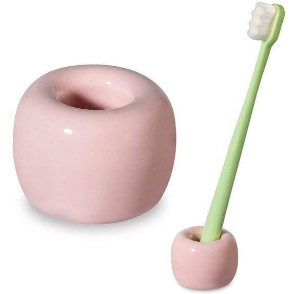 Sleek Mini Ceramics Toothbrush Holders Stand for Bathroom Vanity Countertops, Couple Toothbrush Holder, Hand-Made Bathroom Electric Toothbrush Head Holder and Office Pen Holder, Pink