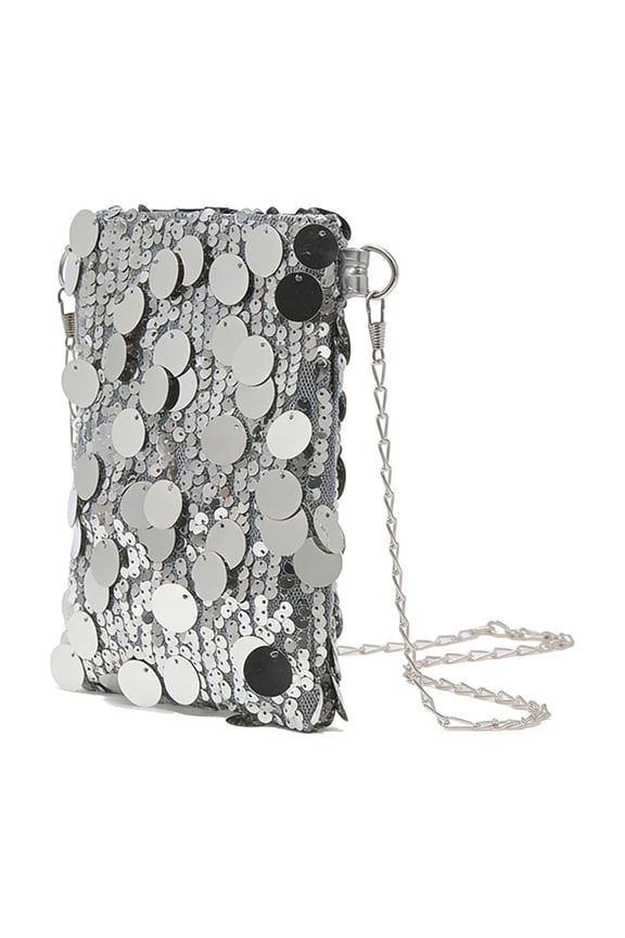 Sleek Minimalist Sequin Panel Messenger Bag Compact Crossbody Phone Holder with Detachable Chain