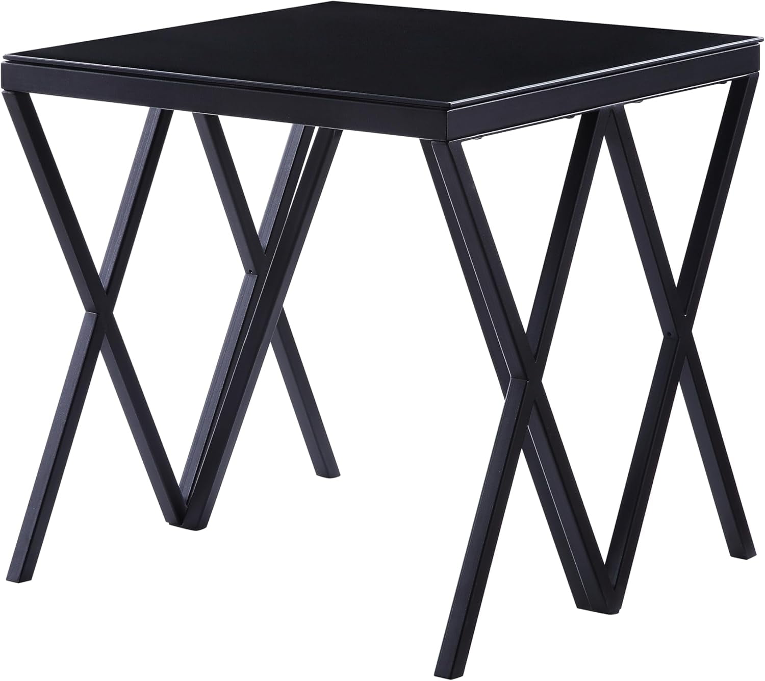 Sleek Modern Black & Glass End Table, 22” Square, V-Shaped Metal Base ...