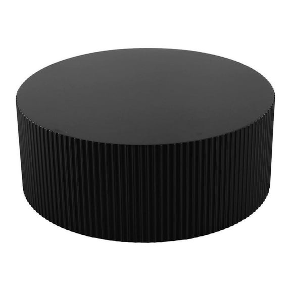 Sleek Modern Black MDF Round Coffee Table (35.4" Dia) with Artistic Relief Design - No Assembly Required, Durable & Chic Living Room Furniture