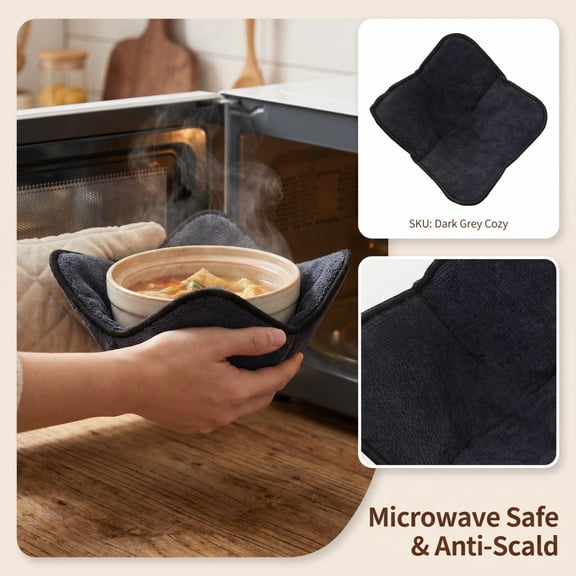 Sleek Modern Microwave Safe Bowl Cozy, Dish Coziessh Cozies For Smart Kitchen Reheating, Non Slip Polyester Heat Shield Cover For Studio Apartment Dining, Midnight Black, 1 Pc