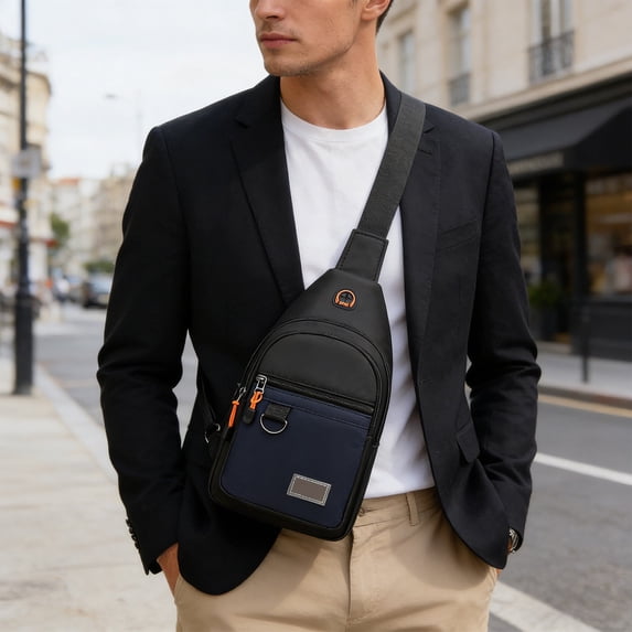 Sleek Nylon Fabric Bag, Business Chest Bag, Multi Layered Crossbody Pouch, Commuting Backpack with Headphone Port, 12 Inch for Travel and Men