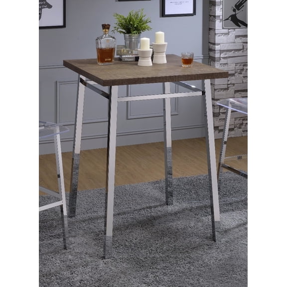 Modern Oak and Chrome Square Bar Table for Home | Sturdy Surface