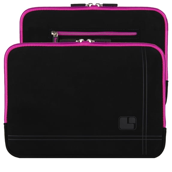 Sleek Padded Sleeve 15 Inch Laptop, Chromebook Professional Bag for Travel, Work with Front Accessories Pocket (Black/Purple)