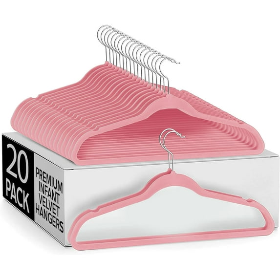 Sleek Pick Premium Baby Hanger, Velvet Hangers, 11”, 20 Pack, Non-Slip Baby Hangers, Space Saving, Infant Hanger, Ultra Slim, Closet Organization, Children Clothes Hanger, Closet Toddler Hangers-Pink