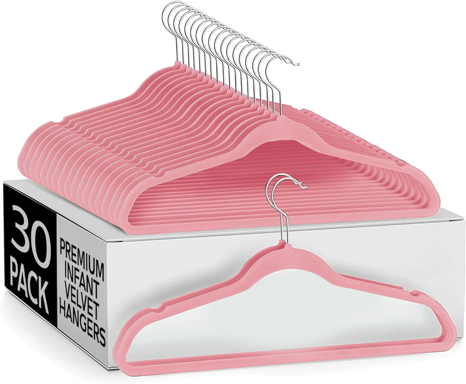 Pink 11'' Velvet Non-Slip Baby Hangers, 30 Pack