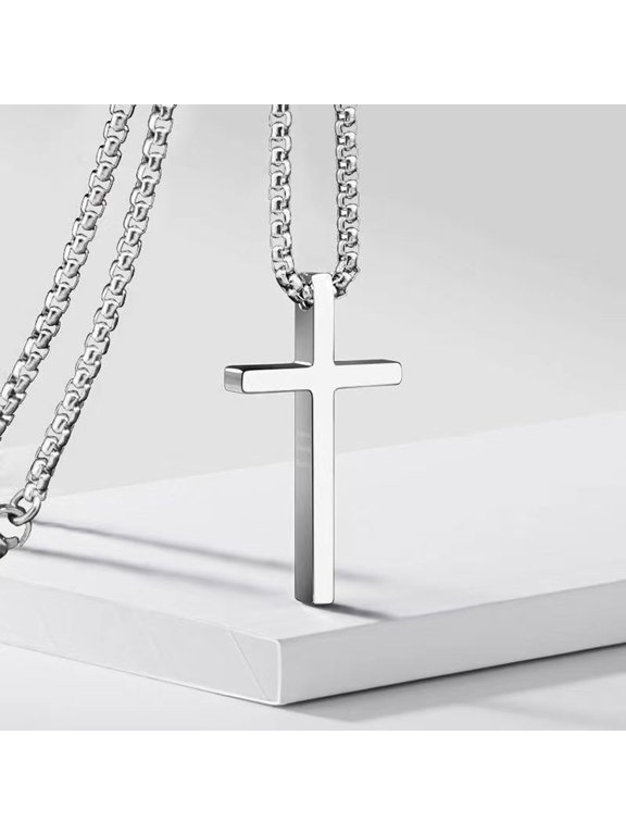 Sleek Plain Cross Pendant Necklace For Men Women 14K White Gold Filled Refined Timeless Elegant Craft Jewelry