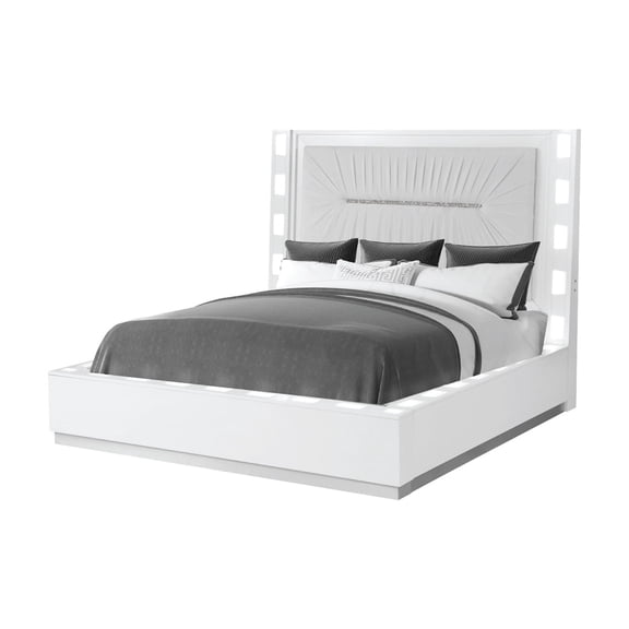 Sleek Queen Bed With Upholstery And Led Lighted Rails Size