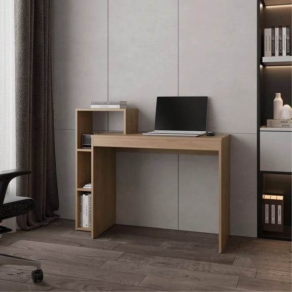 Sleek Rectangular Natural Oak Desk | Suited for Writing Tasks in Office | Brings Modern Versatility to the Room